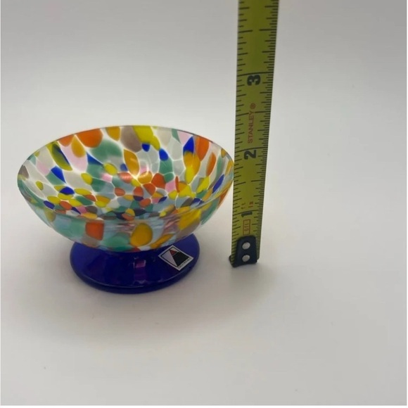 Opus Crystal Czech Republic Confetti designed small bowl with a cobalt stand - Picture 7 of 8